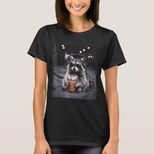 T-shirt Raton laveur drôle buvant du café glacé animal mèm