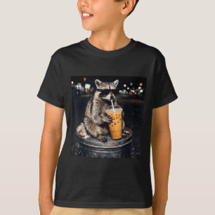 T-shirt Raton laveur drôle buvant du café glacé mème anima