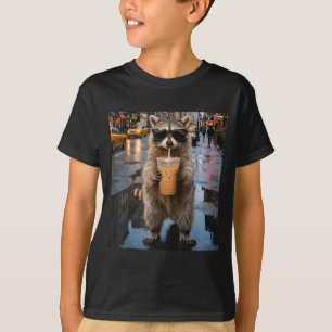 T-shirt Raton laveur drôle buvant du café glacé mème anima