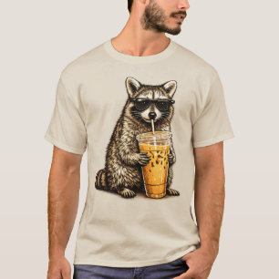 T-shirt Raton laveur drôle buvant un café glacé — Animal r