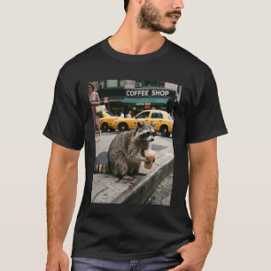 T-shirt Raton laveur drôle buvant un café glacé lunettes d