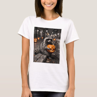 T-shirt Raton laveur drôle et effrayant tenant une citroui