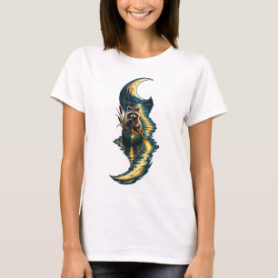T-shirt Raton laveur en canoë sous le lac éclairé par la l
