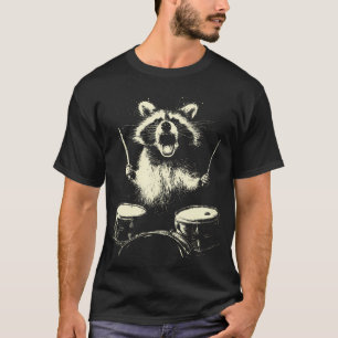 T-shirt Raton laveur jouant de la batterie Musique drôle A