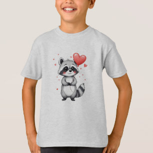 T-shirt Raton laveur mignon avec ballons en forme de cœur