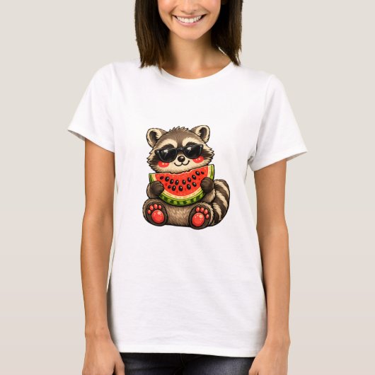 T-shirt Raton laveur mignon avec pastèque (Devant)