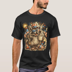 T-shirt Raton laveur patriotique Feux d'artifice C