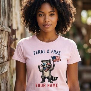 T-shirt Raton laveur patriotique sauvage et libre nom pers