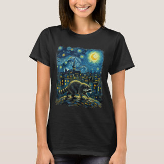 T-shirt Raton laveur Peint La Nuit Étoilée Artiste D'art