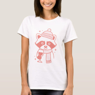 T-shirt Raton laveur vin drôle animal sauvage rose Noël