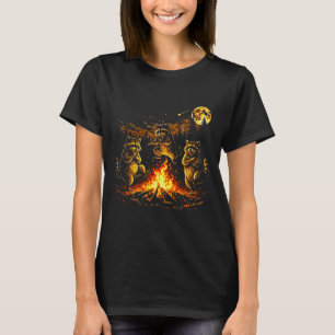 T-shirt Raton laveurs dansants feu de camp forêt lune drôl