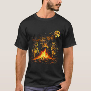 T-shirt Raton laveurs dansants feu de camp forêt lune drôl