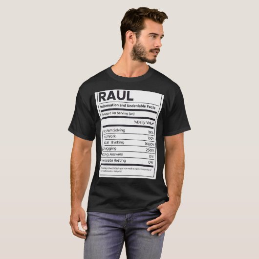 T-shirt Raul Nutrition Information Problème Résoudre Dur D (Devant entier)