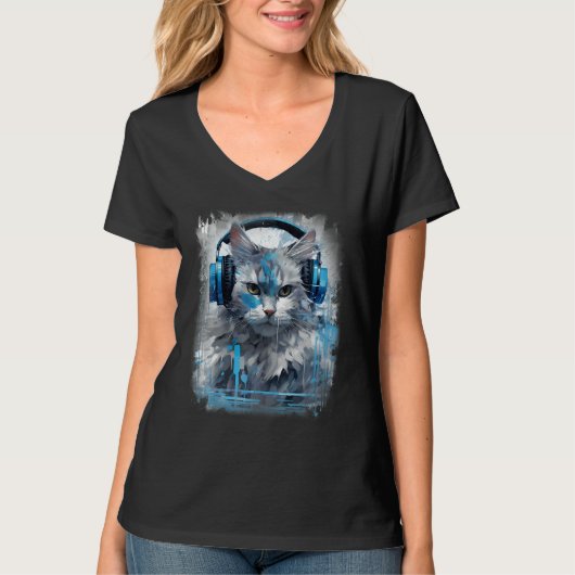 T-shirt Rave EDM Birman Cat Headphone (Devant)