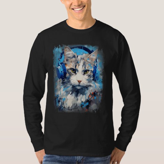 T-shirt Rave EDM Ragamuffin Cat Headphone (Devant)