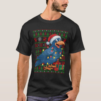 T-shirt Raven Bird Xmas Lumières Laid Santa Hat Raven Chri