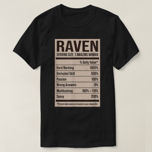 T-shirt Raven Nutrition Facts Nom Pseudo Alias Titre Fr (Design devant)