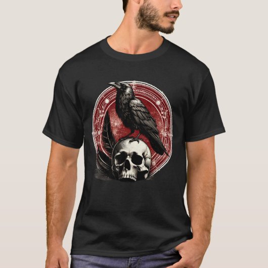 T-shirt Ravens Black Crow et Skull Witchcraft Occult (Devant)