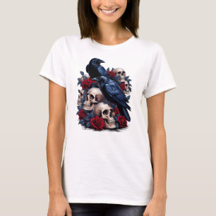 T-shirt Ravins et Roses : conception gothique du crâne