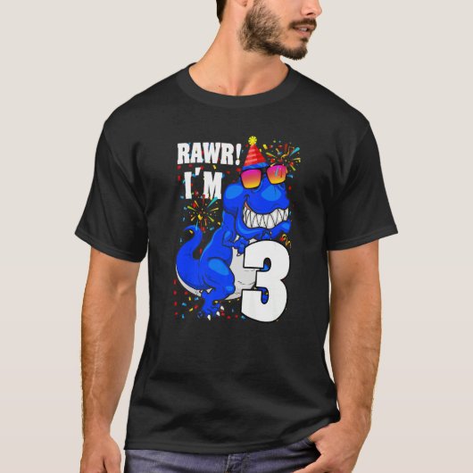 T-shirt Raw I'm 3 Birthday Boy Dinosaur 3 Year old Kids (Devant)