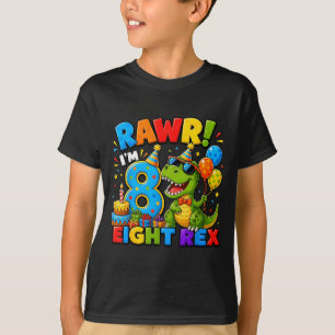 T-shirt Rawr 8 Huit Rex Dinosaure 8ème Anniversaire Garçon