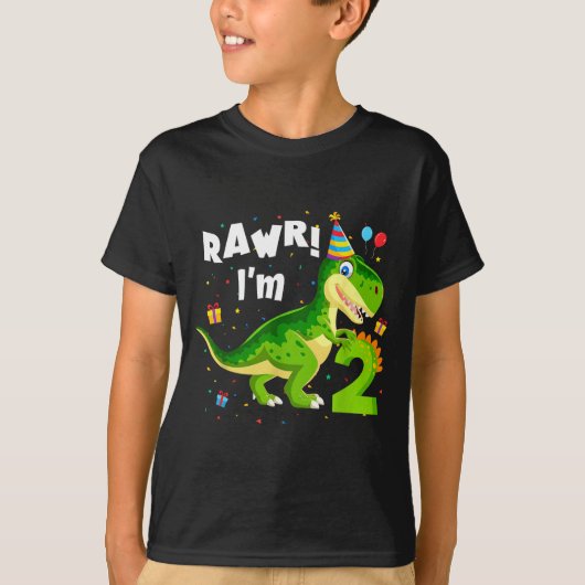 T-shirt Rawr I'm 2 2nd Birthday T Rex Dinosaur Funny Party (Devant)