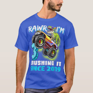 T-shirt Rawr I'm 3 Monster Truck Dinosaur 3rd Birthday Par