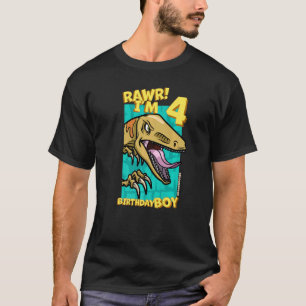 T-shirt Rawr I'm 4 Birthday Boys 4th Birthday Dino Velocir