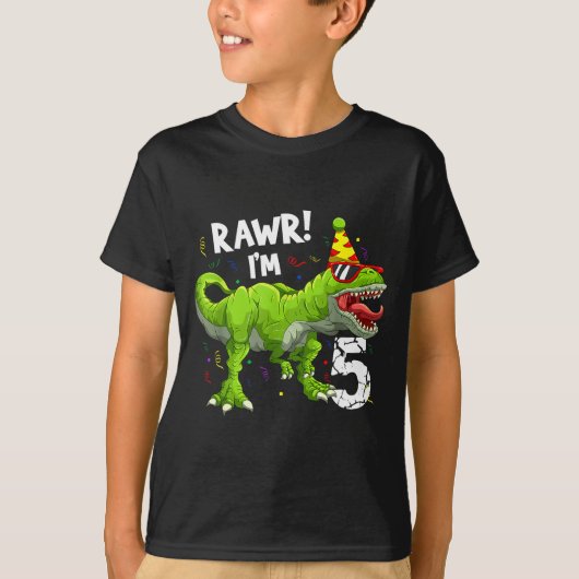 T-shirt Rawr I'm 5 5th Birthday T Rex Dinosaur Funny Party (Devant)