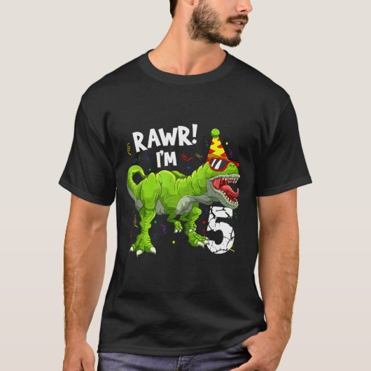T-shirt Rawr I'm 5 5th Birthday T Rex Dinosaur Funny Party (Devant)