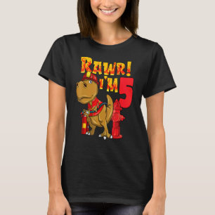 T-shirt Rawr Im 5 Dinosaur Pompier 5e anniversaire Garçon 