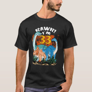 T-shirt Rawr J'ai 33 ans 33e anniversaire garçon Rex Dinos