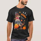 T-shirt Rawr Pilgrim Rex With Turkey Fall Vibes Happy Than (Devant)