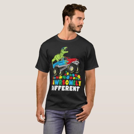 T-shirt Rawrsomement Différent T Rex Monster Truck Autisme (Devant entier)