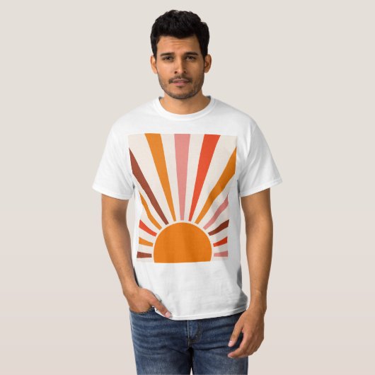 T-shirt Rayons Soleil Rétro Coucher Soleil Orange Jaune Ro (Devant entier)