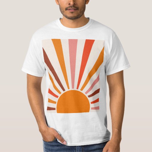 T-shirt Rayons Soleil Rétro Coucher Soleil Orange Jaune Ro (Devant)