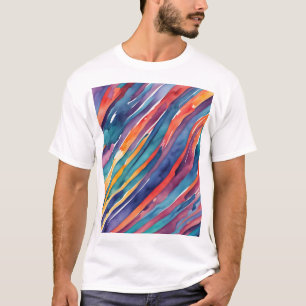 T-shirt Rayures Aquarelle Orange, Rose Bleu Vert Violet