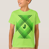 T-Shirt - Rayures Vertes Croisées avec Initiale (Devant)