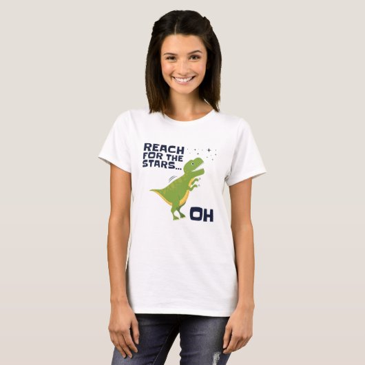 T-shirt Reach for the Stars Funny T-Rex Bras courtes (Devant entier)