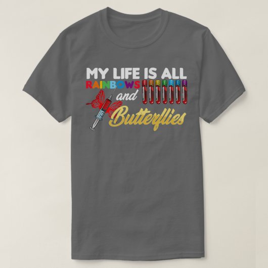 T-shirt Réaction Papillon en verre arc-en-ciel Phlebotomie (Design devant)