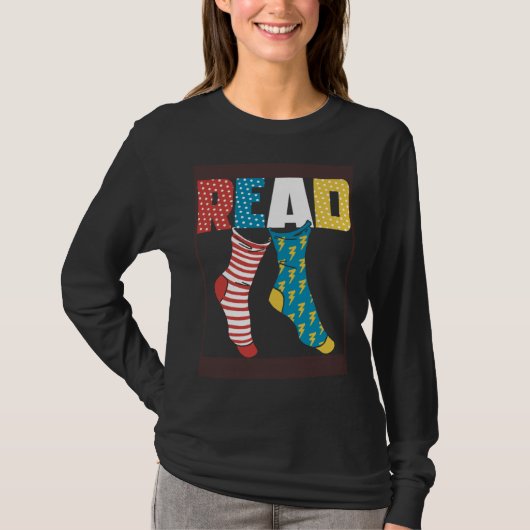 T-shirt Read Books Wacky Socks Reading Teacher Book Nerds (Devant)