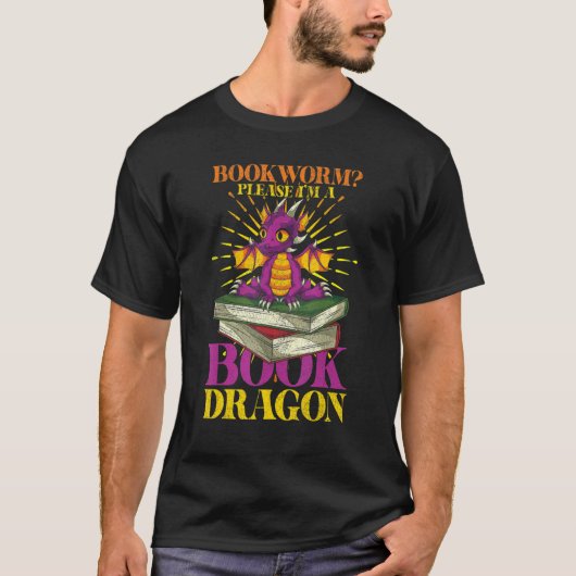 T-shirt Reading Bookworm Librarian Please Im A Book Dragon (Devant)