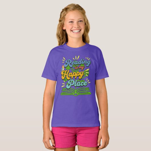 T-shirt Reading is My Happy Place Colorful Tee (Devant entier)