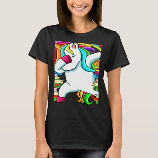 T-shirt Reading Teacher Dabbing Unicorn Elementary School  (Devant)