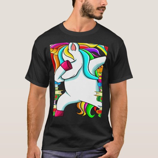 T-shirt Reading Teacher Dabbing Unicorn Elementary School  (Devant)