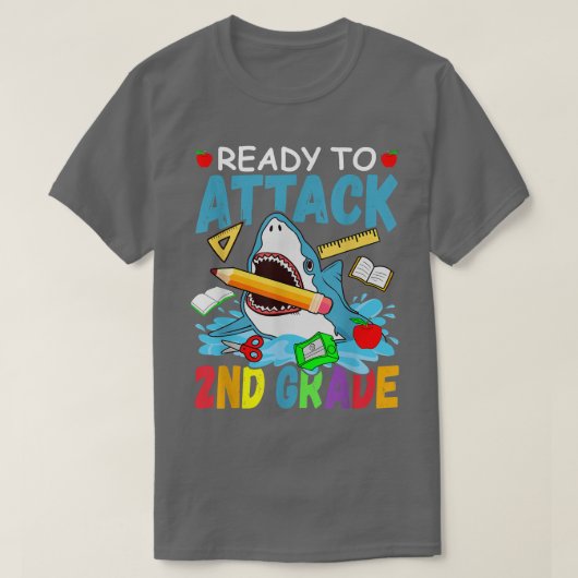 T-shirt Ready To Attack 2nd Grade Back To School Shark Sec (Design devant)