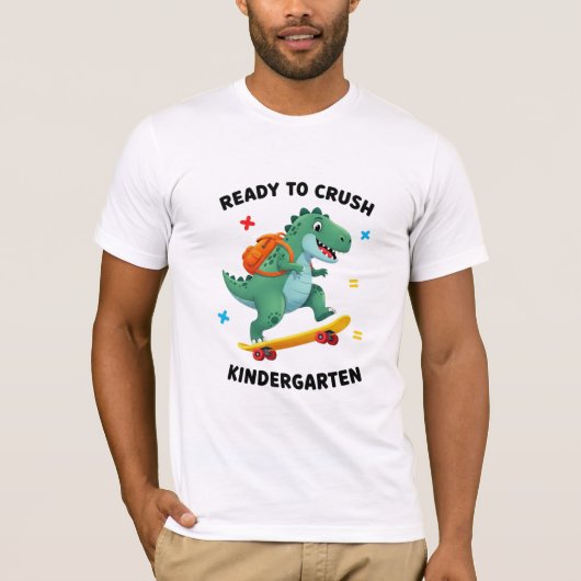 T-shirt Ready to Crush Kindergarten Skateboard Dinosaur (Devant)