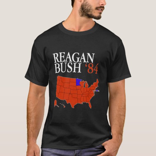 T-shirt Reagan Bush 84 Retro Logo Rouge Blanc Bleu Électio (Devant)