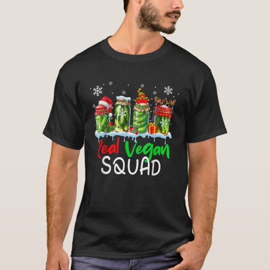 T-shirt Real Vegan Squad Santa Elf Reindeer Pickle Cans Xm (Devant)