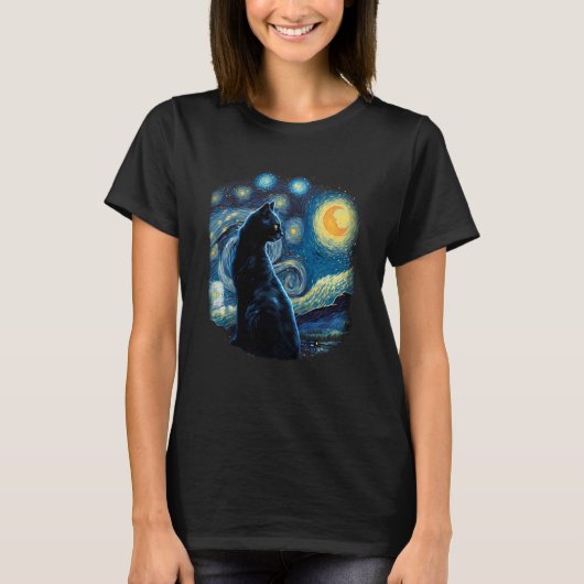 T-shirt Realistic Black Cat Kitten in the space Kitten or  (Devant)